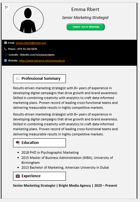 Two-Columns-Gray-And-Black CV Template (Mobile + Desktop Versions)