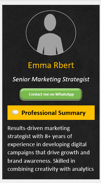 Golden Bottoms & Black Background CV Template (Mobile + Desktop Versions) mobile version