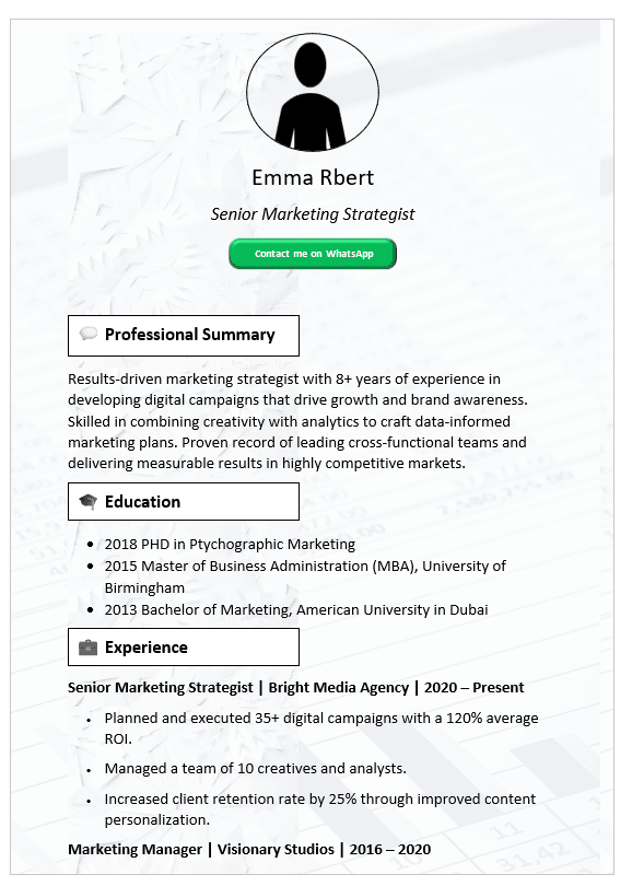 Gray Art Background CV Template (Mobile + Desktop Versions)