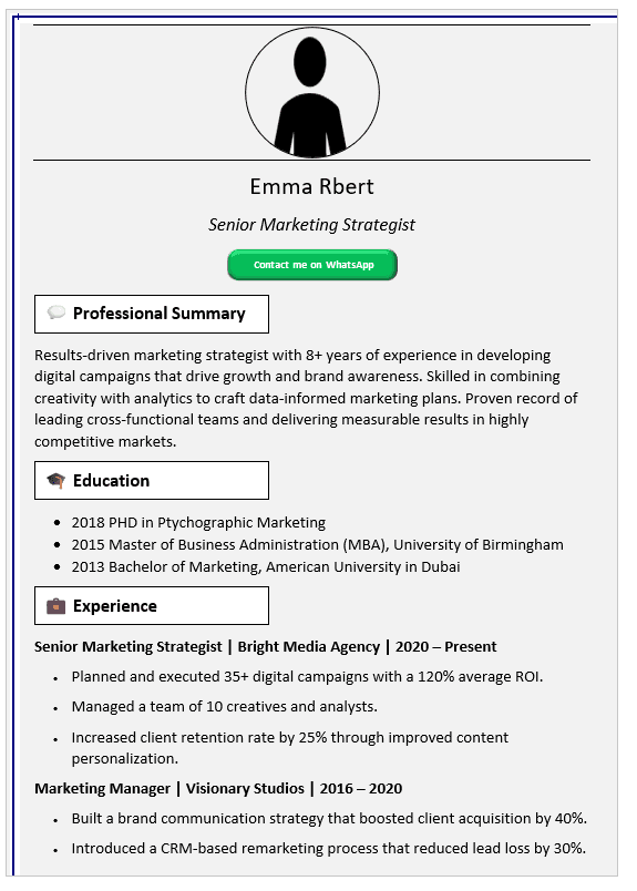 Gray with Two Margin Lines CV Template (Mobile + Desktop Versions)