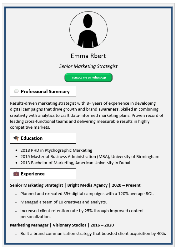 Gray With 3 Line Frame CV Template (Mobile + Desktop Versions)