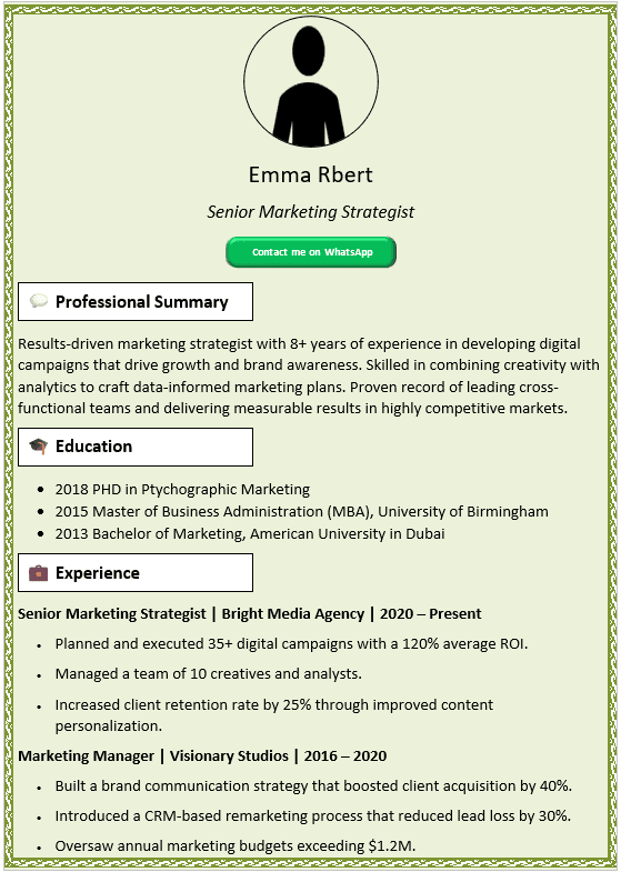 Green With Art Margin CV Template (Mobile + Desktop Versions)