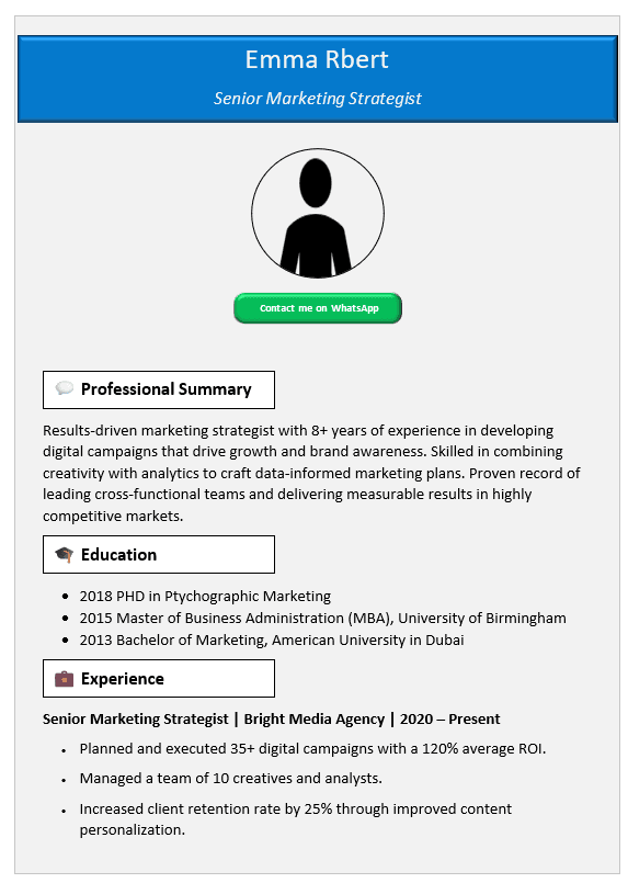 Header Blue CV Template (Mobile + Desktop Versions)