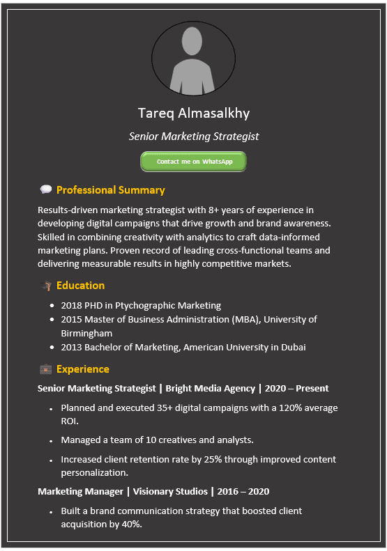 Light Black with White Margin Line CV Template (Mobile + Desktop Versions)