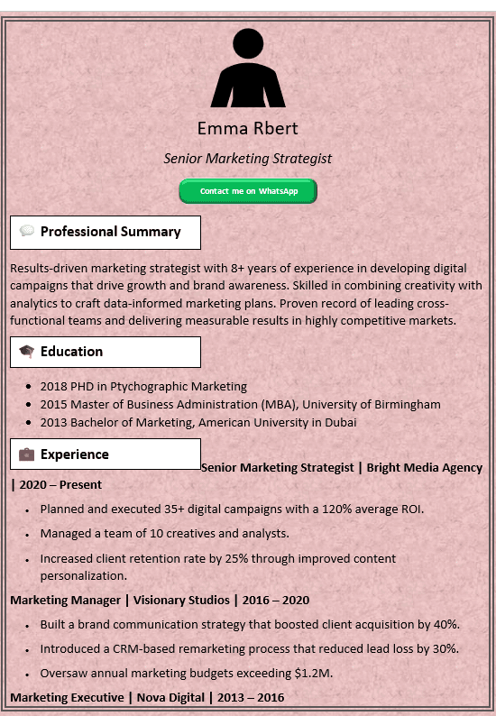 Line Margin with Marble Pink Background CV Template (Mobile + Desktop Versions)