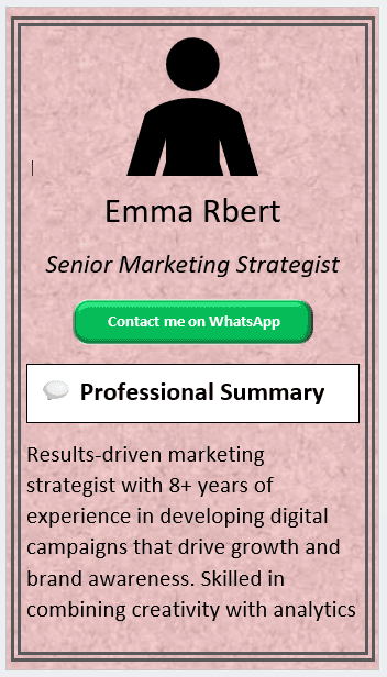 Line Margin with Marble Pink Background CV Template (Mobile + Desktop Versions) mobile version