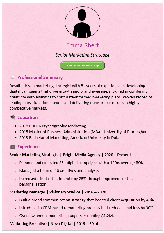 Marble Rose Background CV Template (Mobile + Desktop Versions)