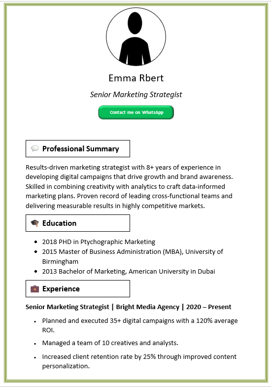 Normal With Green Margin CV Template (Mobile + Desktop Versions)