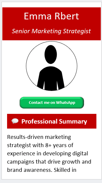 Red Header & Bottoms Red CV Template (Mobile + Desktop Versions) mobile version
