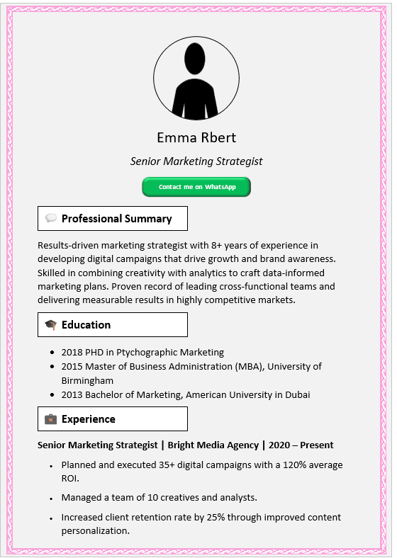 Rose with Art Margin CV Template (Mobile + Desktop Versions)