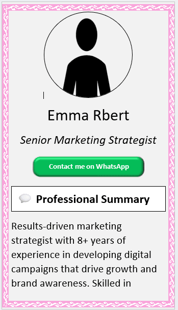 Rose with Art Margin CV Template (Mobile + Desktop Versions) mobile version