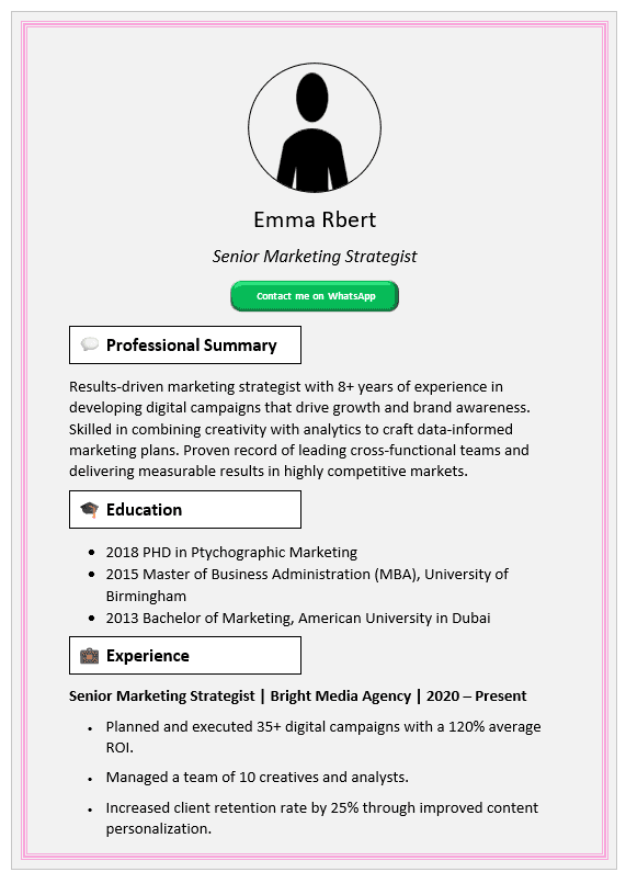 Rose with Line Margin CV Template (Mobile + Desktop Versions)