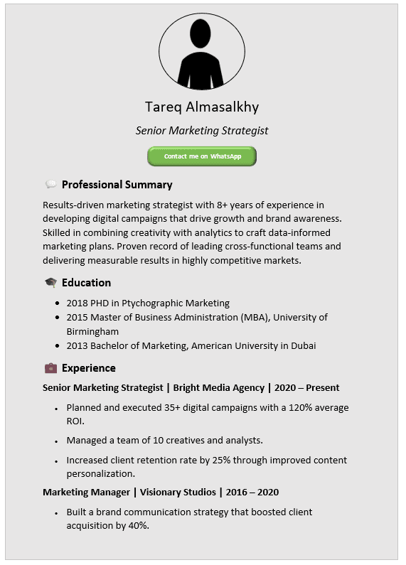 Simple Gray CV Template (Mobile + Desktop Versions)