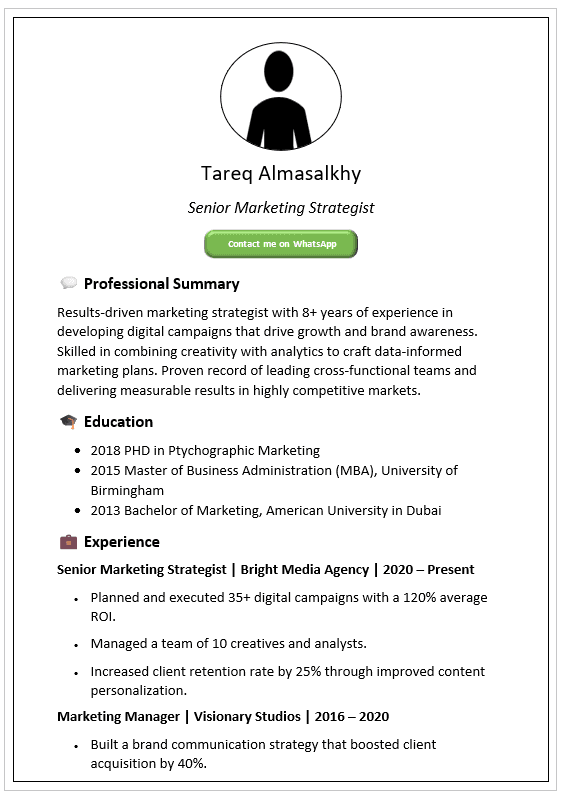 Simple White With Line Margin CV Template (Mobile + Desktop Versions)