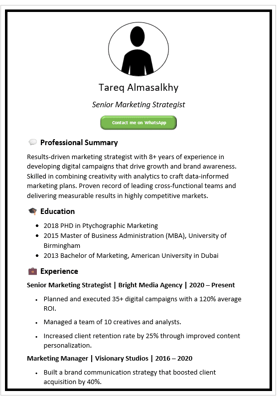 Simple White With Thick Margin Line CV Template (Mobile + Desktop Versions)