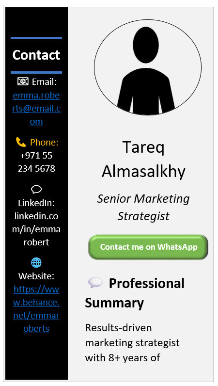 Two-Columns Gray and Black CV Template (Mobile + Desktop Versions) mobile version