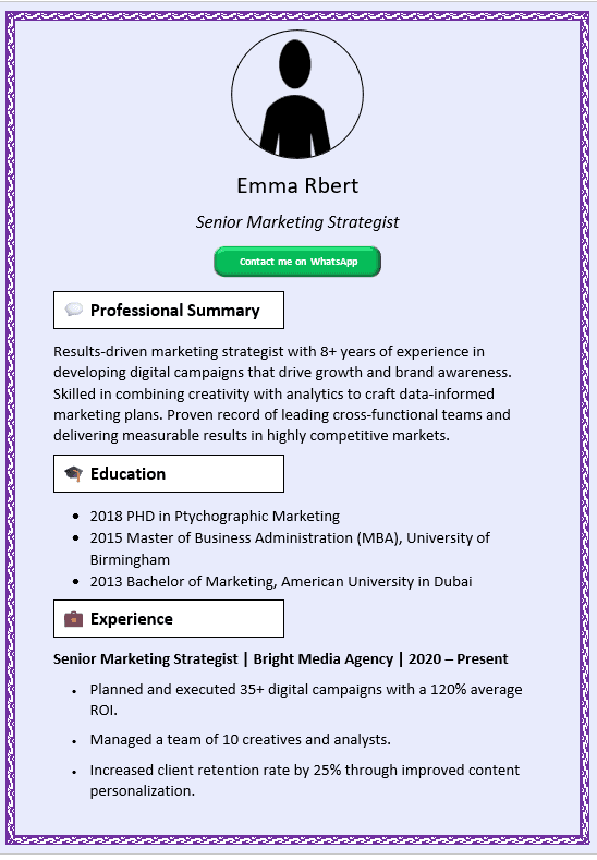 Violet with Art Margin CV Template (Mobile + Desktop Versions)