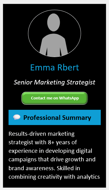 Blue Bottoms – Black Background CV Template (Mobile + Desktop Versions) mobile version