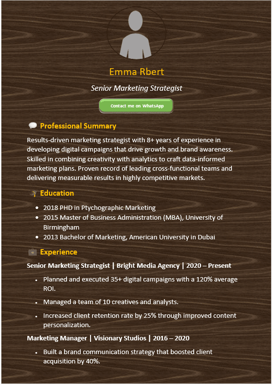 Woody Background CV Template (Mobile + Desktop Versions)