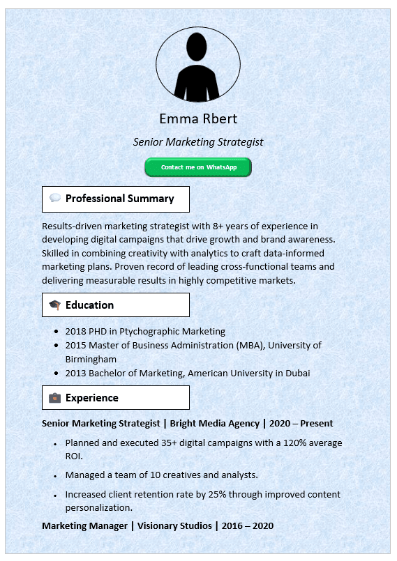 Blue Marble Background CV Template (Mobile + Desktop Versions)