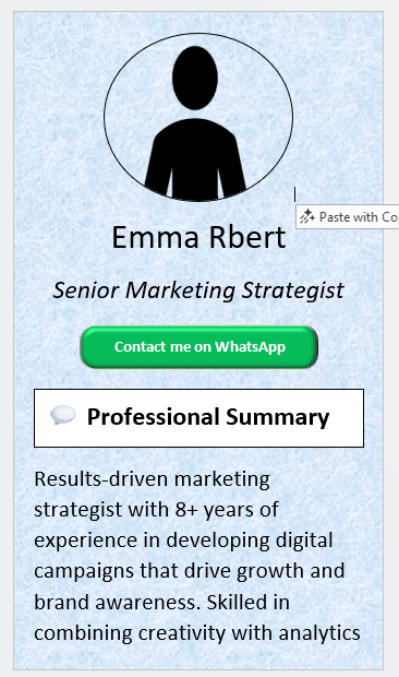 Blue Marble Background CV Template (Mobile + Desktop Versions) mobile version