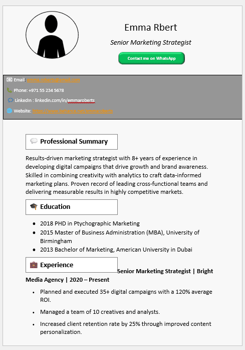 Bottoms White Simple Gray CV Template (Mobile + Desktop Versions)