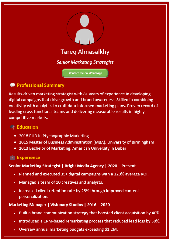 Dark Red With Margin Line CV Template (Mobile + Desktop Versions)
