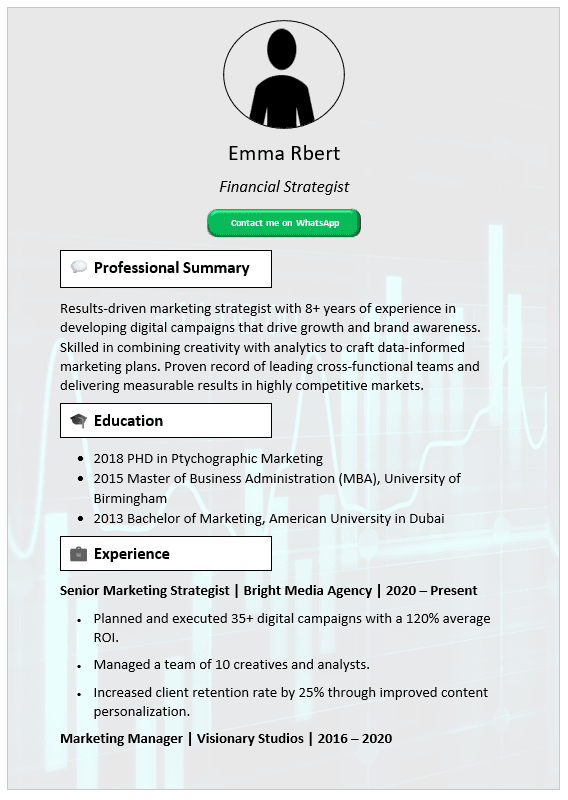 Finance Background CV Template (Mobile + Desktop Versions)